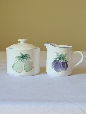 Vintage The Cellar & Lyons Japan Ironstone Creamer and Sugar Set - Pears & Plums